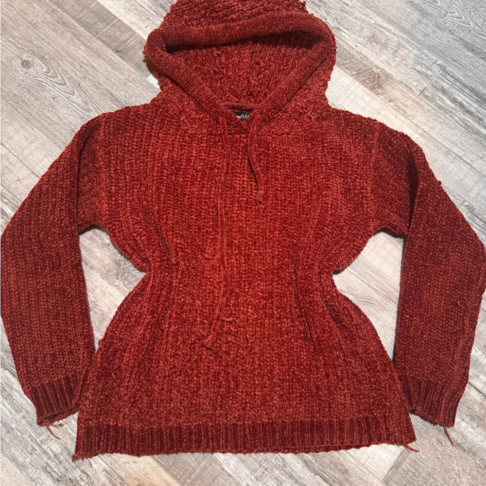 Rust Knit Hoodie Sweater